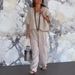 Women's Clothing Casual V Neck Loose Pocket Mid Sleeve Cotton Linen Suit_ecoleips.com