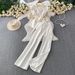 High End Fashionable V Neck Fitted Coat And High Waisted Wide Leg Suit Pants Set Embroidered Beaded Sequined Goddess like Women's Clothing_ecoleips.com