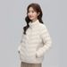 Women's Lightweight Short Down Jacket With Stand Collar, 90% White Duck Down Filling, Slim Fit Casual Coat For All Seasons_ecoleips.com