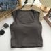 Sleeveless Square-neck Camisole With Exposed Collarbone And Built-in Chest Pads, Korean Style Versatile Solid Color Tube_ecoleips.com