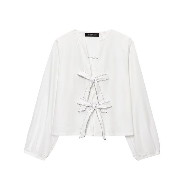 Women's Clothing Striped Poplin Round Neck Shirt For Women With Bow Decoration Spring Fashionable Top For Formal & Casual For Women_ecoleips.com