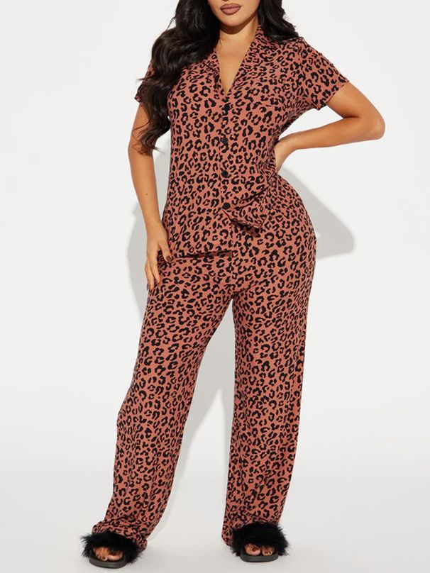 Women's Printed Cardigan High Waist Tie Up Trouser Set Short Sleeve Comfortable Home Wear Autumn Collection_ecoleips.com