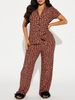 Women's Printed Cardigan High Waist Tie Up Trouser Set Short Sleeve Comfortable Home Wear Autumn Collection_ecoleips.com