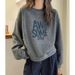European-style High-end Gray Round-neck Pullover Loose Printed Sweatshirt For Women, Autumn And Winter, Fleece-lined,_ecoleips.com