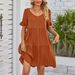 Women's Summer Casual V Neck Dress Babydoll Style Three Layers Of Pleats American Fashion New_ecoleips.com