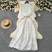 French Style Women's Age Reducing Suit Crochet Lace Lantern Sleeve Blouse High Waisted Knee Length Skirt Fashionable Set_ecoleips.com