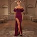 High-End Elegant Off-Shoulder Banquet Dress European American Style Slit Fishtail Design Wholesale 2025_ecoleips.com
