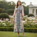 Voya 2026 Women's Fashion Niche Design Single-Breasted Lantern Sleeve Printed With Pockets Vacation Long Dress_ecoleips.com