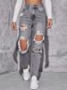 High Waisted Loose Fitting Ripped Jeans for Women European American Street Style Trendy Wide Leg Straight Leg Distressed Pants_ecoleips.com
