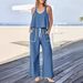 Women's Clothing Cotton And Linen Leisure Loose Pullover Contrast Color Two Piece Suit For Women_ecoleips.com