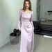 Elegant Satin Long-Sleeve Bodycon Dress With Rhinestone Accents & Lace-Up Detail – Light Purple For Spring & Evening Occasions_ecoleips.com