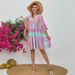 Women's Floral Print V-Neck Dress Three-Quarter Sleeve Breathable Cotton Linen Blend A-Line Midi Casual Office Wear_ecoleips.com