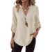 Aria Basics Aria Basics 2025 Spring Summer European And American Cross-Border New Women's Casual Loose Plus Size V-Neck Solid Color Shirt_ecoleips.com