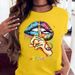COTTON 100% Loose Crew-neck Creative Mouth Short-sleeved T-shirt Woman Oversized T Shirt Tops Aesthetic Clothes_ecoleips.com