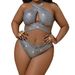 European And American Foreign Trade New Style Plus Size Sexy Bright Color Plaid Cross Chest Bikini Swimsuit T909_ecoleips.com