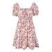 WG228 European And American Cross-border Spring/summer New Fashion Printed Square-neck Puff-sleeve Waist-cinching Bow_ecoleips.com