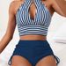 Striped High Waist Simple Style Bikini Swimsuit Sexy Suit Women's Clothes_ecoleips.com