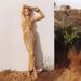 Women's Clothing new style golden sexy halter neck wrap top pleated irregular skirt two piece chain suit skirt_ecoleips.com