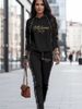 Minimalist Milanese Letter Print Hooded Lazy Suit Light Luxury Loose Fit Pants Set Black S-XXL Women's Clothing_ecoleips.com
