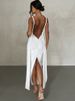 Hugcitar V Neck Backless Adjustable Straps Solid Bandage Draped Slit Sexy Maxi Dress Summer Women Elegant Birthday Party Outfit_ecoleips.com