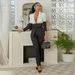 Women's Clothing Green Collar Suit Contrast Color Stitching Casual Two Piece Set_ecoleips.com