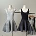 Women's Clothing Elegant Dress Square Neck Sleeveless Jacquard Short Skirt Contrast Striped Waist Knitted Dress_ecoleips.com