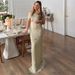 Women's Off Shoulder Solid Color Knit 3D Floral Bodycon Maxi Dress – Elegant Resort Party Gown_ecoleips.com