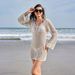 Women's Knitted Beach Cover-Up Set - Floral Bikini & Skirt With UPF Protection, European Style_ecoleips.com