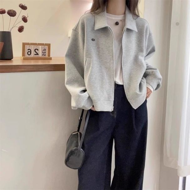 2025 Autumn Turn-Down Collar Regular Shoulder Sweatshirt For Women, Spring Plus Size Fashion Slimming European Style New_ecoleips.com