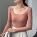2025 High Elasticity Thread Cotton 2025 Autumn Outfit New Interior Base Shirt Women's Long Sleeved Tight T-Shirt Sexy Spicy_ecoleips.com