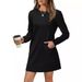 Women's Clothing Round Neck Back Pleated Pocket Long Sleeve Sweater Dress_ecoleips.com