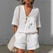 Women's Clothing Summer Casual Cardigan Set Solid Color Tie Waist Short Sleeve Loose Shorts New_ecoleips.com