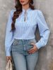 Verve 2025 New Women's Half-Open Collar Tie Pullover Long Sleeve Elegant Commuter Striped Shirt_ecoleips.com