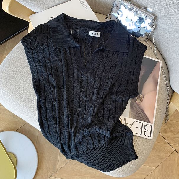 Women's Clothing Women's T Summer New Polo Collar Sleeveless Vest Top T Shirt Ice Silk Sweater Female_ecoleips.com
