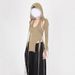 Solid Color Streetwear Hooded Crop Top With Detachable Lanyard | Y2k Aesthetic Slim Fit T-Shirt For Women_ecoleips.com