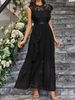 Women's Clothing Elegant Lace Chiffon Slim Fit Slit Solid Color Ladies Dress_ecoleips.com