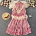 New Spring Design Niche Stand Up Collar Lantern Sleeve Printed Dress Loose Slimming Elegant Long Skirt_ecoleips.com