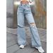 Women's Clothing Trendy Denim Trousers Women's Clothing Hot Sale Casual Fashion Ripped Trousers_ecoleips.com