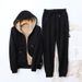 Fleece-lined Thickened Casual Fashion Suit For Women, New Autumn Winter Slim-fit Hooded Cardigan Jacket And Sweatpants_ecoleips.com