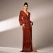 European And American High End Long Sleeved Temperament V Neck Sexy Long Sequined Banquet Evening Dress Bridesmaid Dress Dress For Women_ecoleips.com