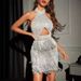 Sexy Fringe Halter Backless Mini Dress For Women, Sequin A-Line Party Club Dress With Slit_ecoleips.com