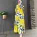 Women's Clothing Elegant Long Sleeved Waist Slimming Printed Pleated Large Swing Dress_ecoleips.com