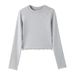 Korean Style Women's Long Sleeve Top Round Neck Base Layer Lace Patchwork Straight Shoulder T-Shirt For Spring Autumn_ecoleips.com