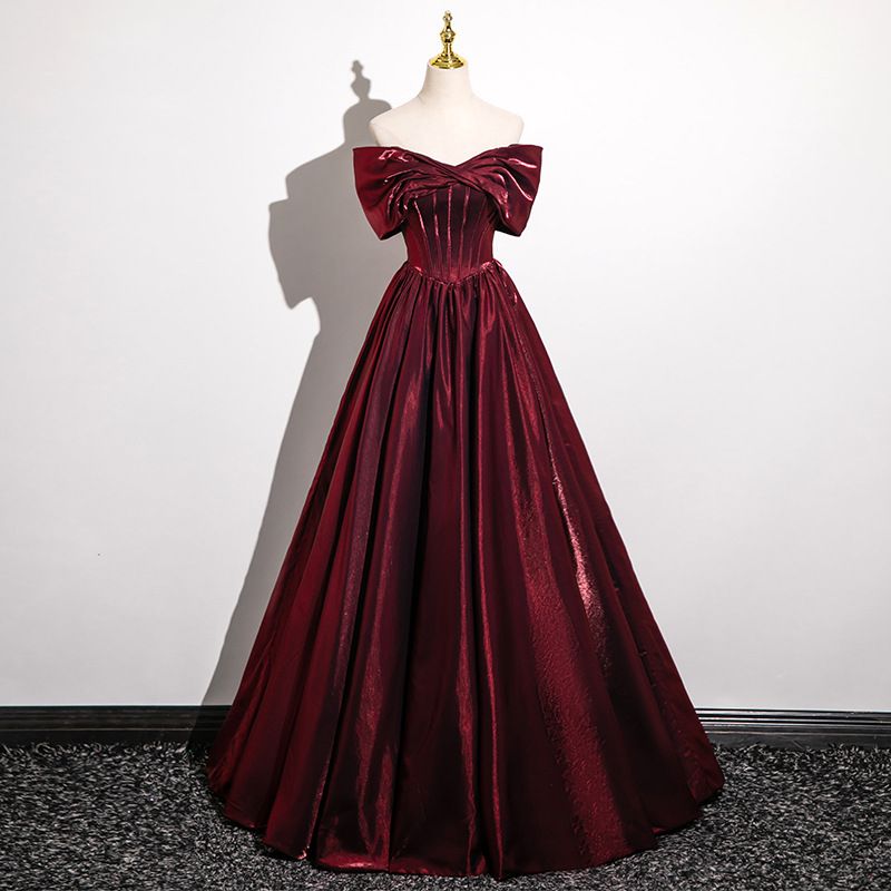 Burgundy Wedding Dress Bride 2026 New Model, Long Style, Slimming, Off-shoulder, Suitable For Art Exams, Solo_ecoleips.com