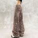 Women's Clothing Women's High-Waisted Straight Leg Jeans Loose Fit Slimming Wide Leg Denim With Starry Sky Rhinestone Print For Autumn_ecoleips.com