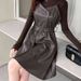 Leather Two-Piece New 2025 Spring And Autumn Women's Top + Fashion Dress Petite Set_ecoleips.com