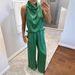 Cross-border 2025 European And American Spring/Summer New Sleeveless Long Pants Satin INS Casual Vacation Loose_ecoleips.com
