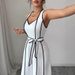 Women's Striped Sleeveless V Neck Jumpsuit Black And White Color Block Wide Leg Relaxed Everyday Wear Comfortable Feshion_ecoleips.com