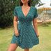 2026 New Women's Dress For Cross-Border European American , Floral Print, Tie-Waist, Short-Sleeved, V-Neck,_ecoleips.com