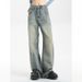 American Retro Distressed Cement Yellow Wide-leg Jeans For Women, New 2025 Model, High-waisted, Loose, Slimming, Drapey_ecoleips.com
